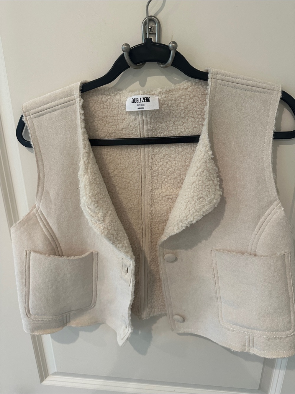 Double Zero Cream Sherpa-Lined Vest with Patch Pockets